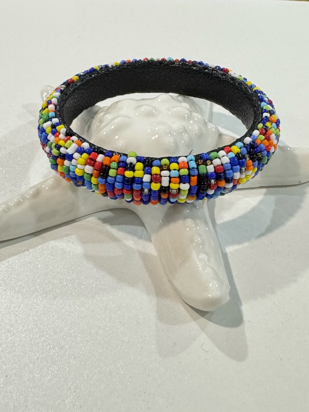 Handmade Maasai Beaded Leather Bracelet Multicolor African Artisan Jewelry Boho